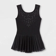 Cat & Jack Girls Tank Leotard Black Ballet Dance Gymnastics Bodysuit Sz S (6/6x)