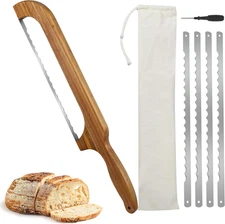 16.7" Bow Sourdough Knife,With 3 Serrated Knife Wooden Bread Slicer,Homemade Sou