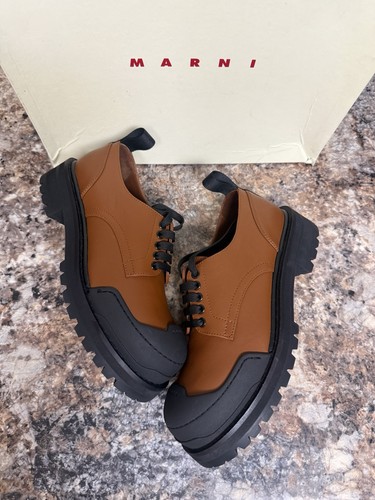 Marni Derby Boots Brown Leather Black Rubber Size 40 Men 7 US Authentic New DS