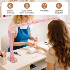 Large Half-Moon Light for Nail Desk for Tattooing, Reading, Pink with Diamonds