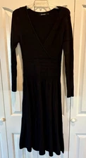 ANRABESS Faux  Wrap Midi Sweater Long Sleeve Ribbed Knit Dress Black M