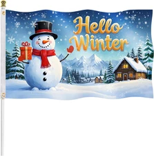 3X5Ft Hello Winter Flag – Double-Sided Christmas Yard Flag with 2 Brass Grommets