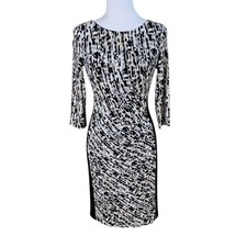 Lauren Ralph Lauren Size 2 Colorblock Printed Sheath Dress Black Beige Stretch 
