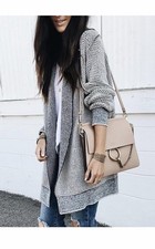 Sidefeel Cardigan Sweater for Women Gray White Medium Oversized Chunky Knit