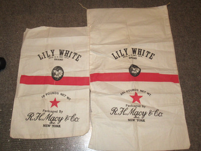 2-Vintage R.H. Macy's Lily White Cloth Grain Bags