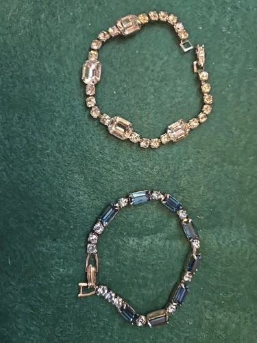 Set Vintage 7 Inch Bracelets Costume Jewelry Weiss Signed Diamond  Blue Sapphire