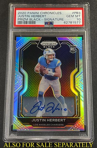 JUSTIN HERBERT 2020 PANINI OBSIDIAN ELECTRIC ETCH YELLOW AUTO ROOKIE /25 PSA 10 - Picture 9 of 24