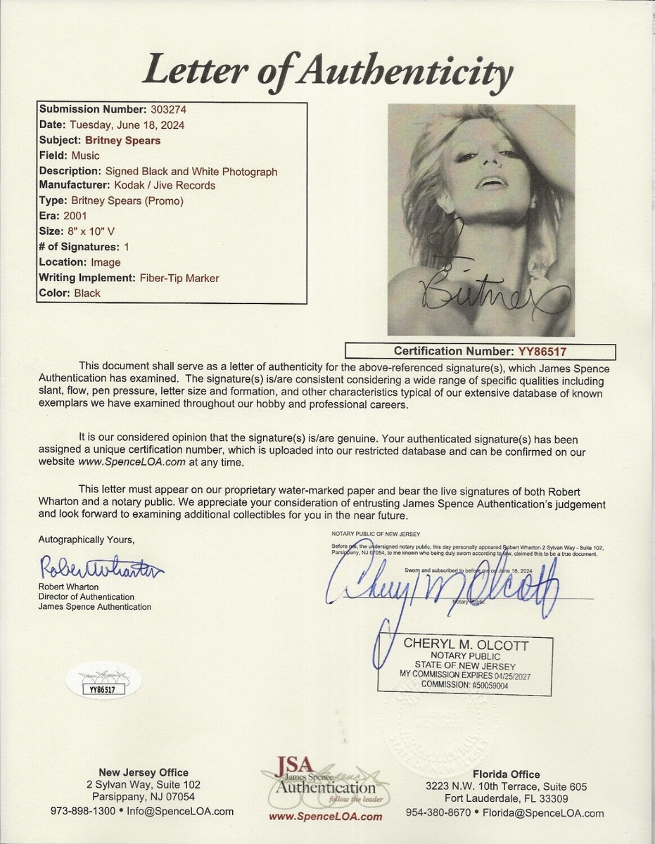 Britney Spears REAL hand SIGNED Original 2001 Promo Photo JSA LOA