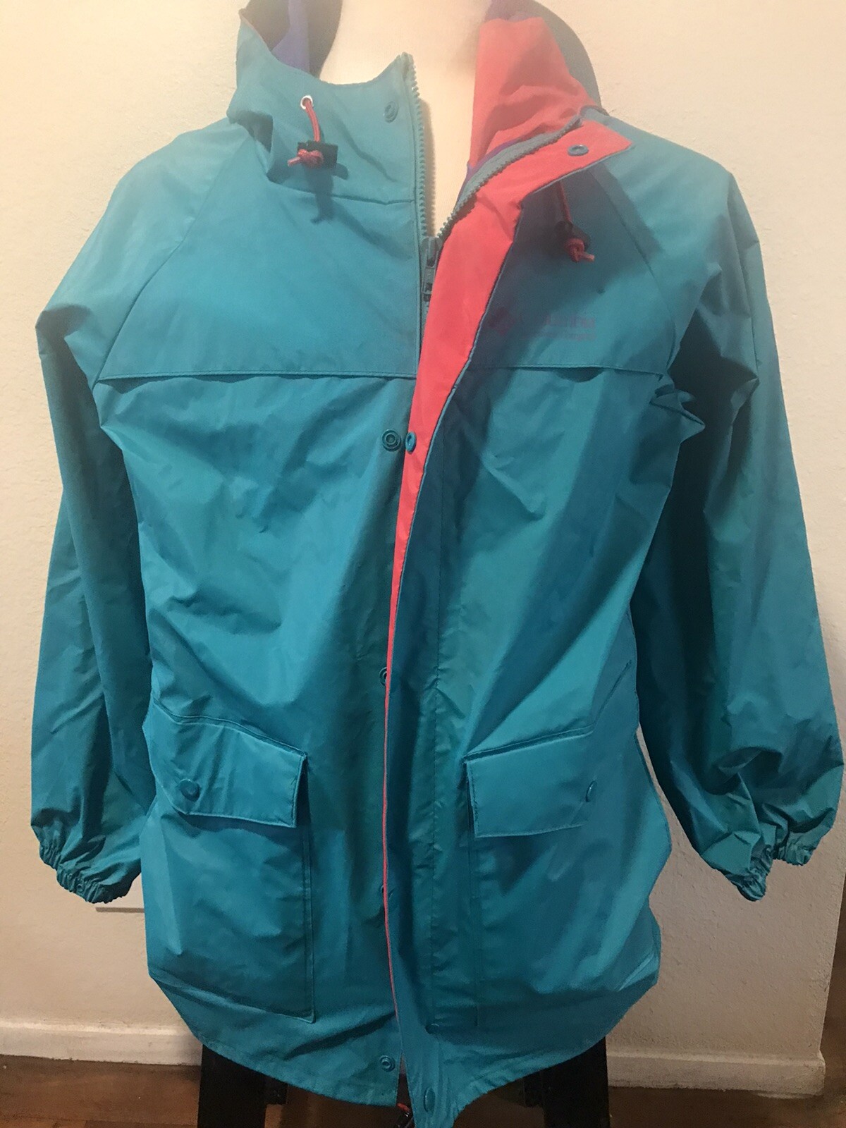 Mens Columbia Large PVC Rain jacket multicolor teal r… Gem