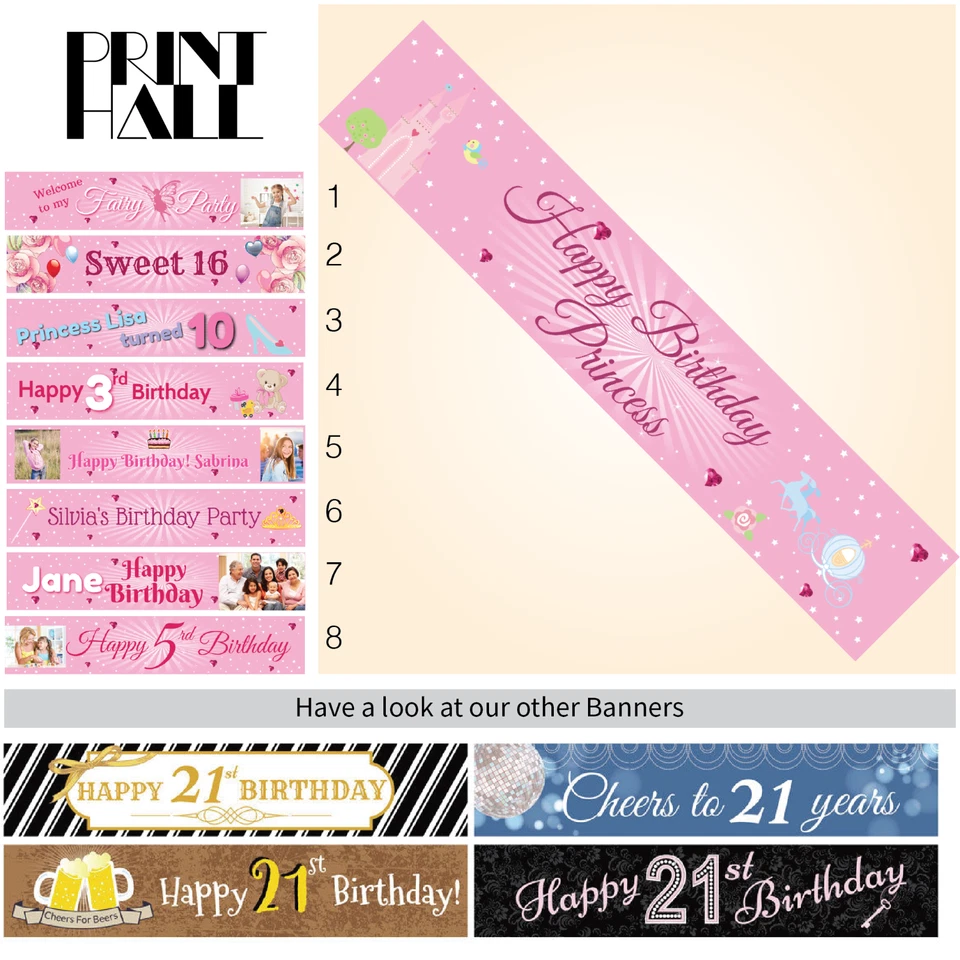 PERSONALIZADO Niñas 1er Cumpleaños Fiesta Banner Niños Castillo Decoraciones Hada Foto 4 de 4
