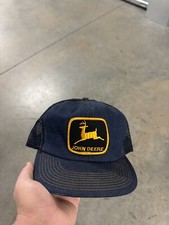 Vintage John Deere Tractor Snapback Blue Denim Black & Yellow Patch Made in USA