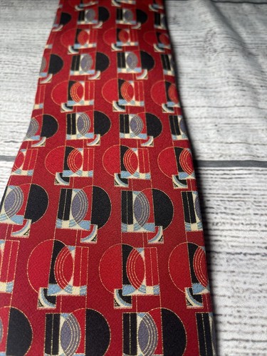 Frank Lloyd Wright Krawatte 100 % Seide rot geometrisch - Bild 3 von 7