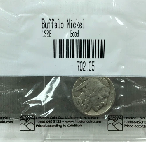 1928 Good Indian Head Buffalo Nickel 5 Cent Littleton Coin Company