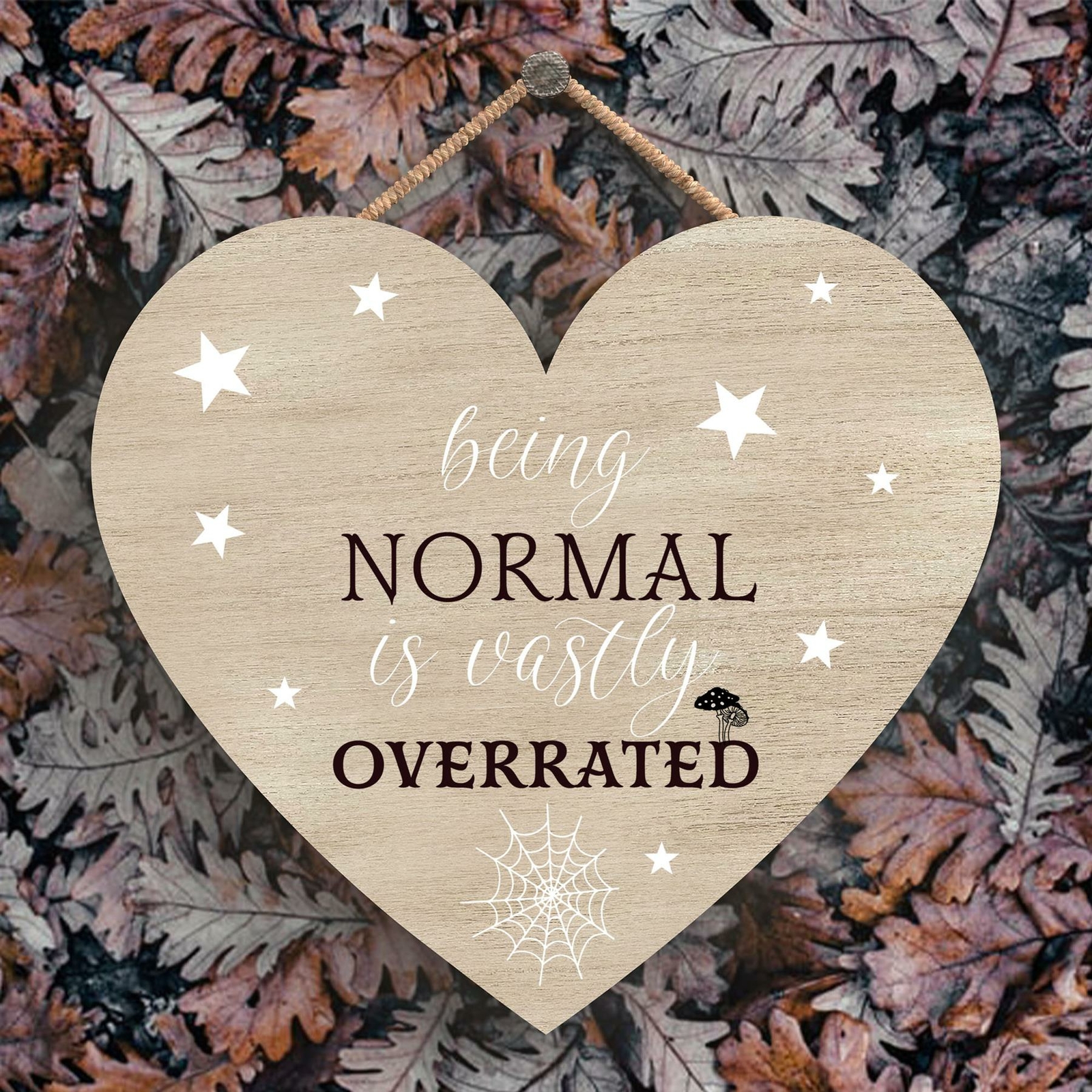 BEING NORMAL OVERRATED HEART SHAPED WITCHCRAFT THEMED HALLOWEEN WOODEN PLAQUE