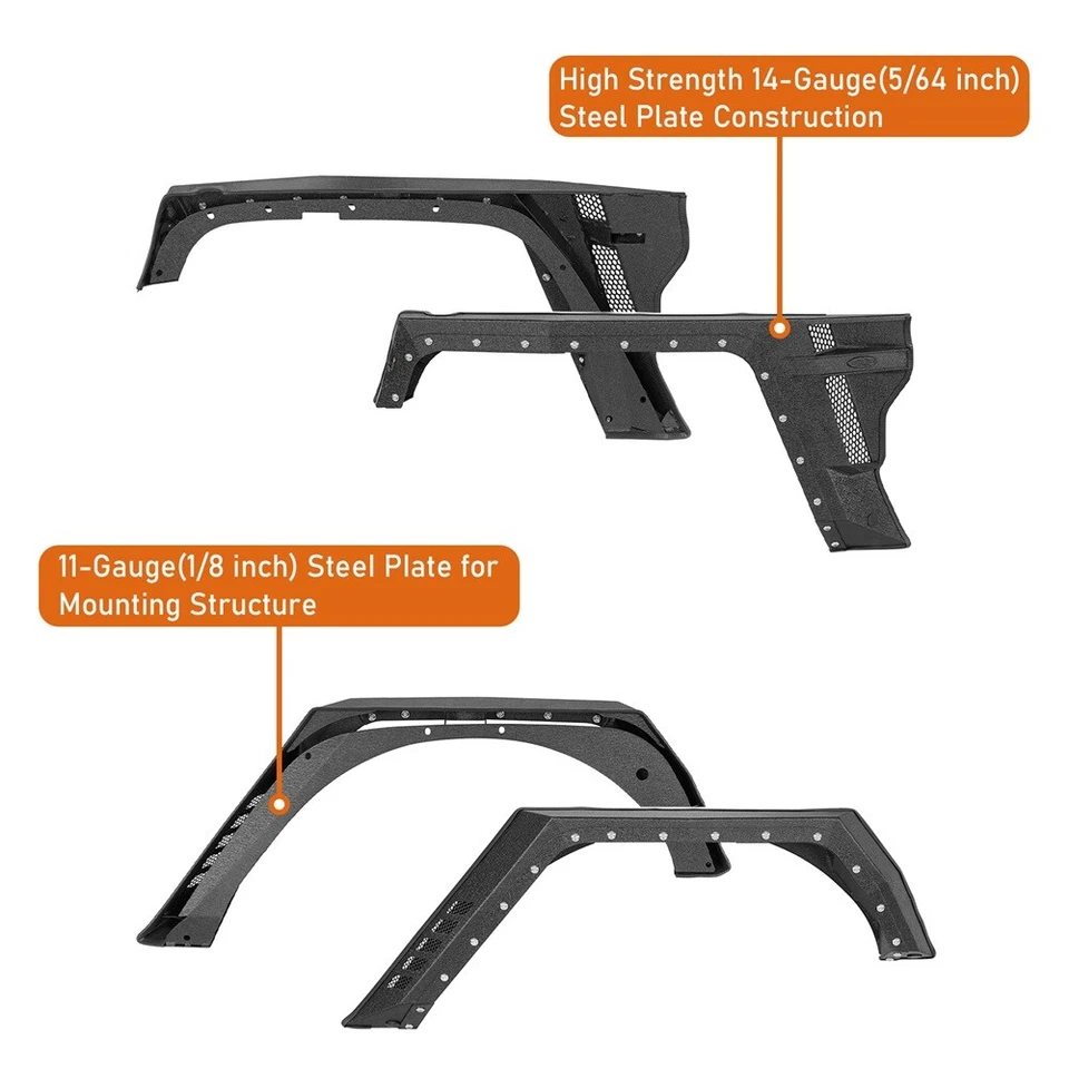 Armor Steel Front or Rear Fender Flares for Jeep Wrangler JK 2007-2018 2/4 Doors Foto 3 de 4