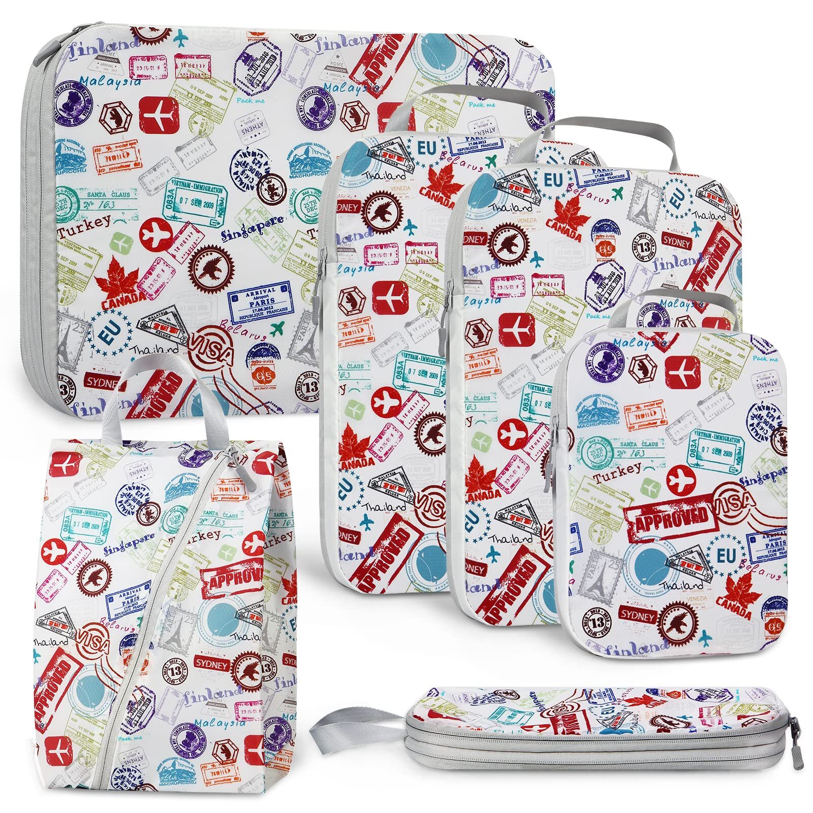 Travelkin Packing Cubes Compression Travel Packing Organizers Bags 6 Set White-image