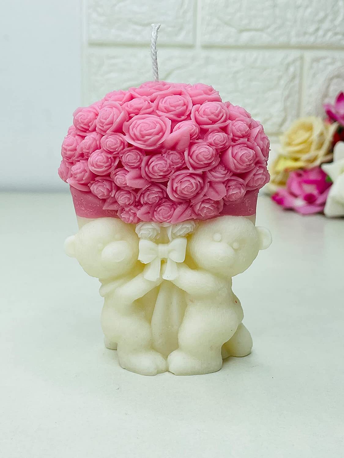 Soy Wax Rose Scented Candle with Teddy Bouquet Gift Pack of 1-image