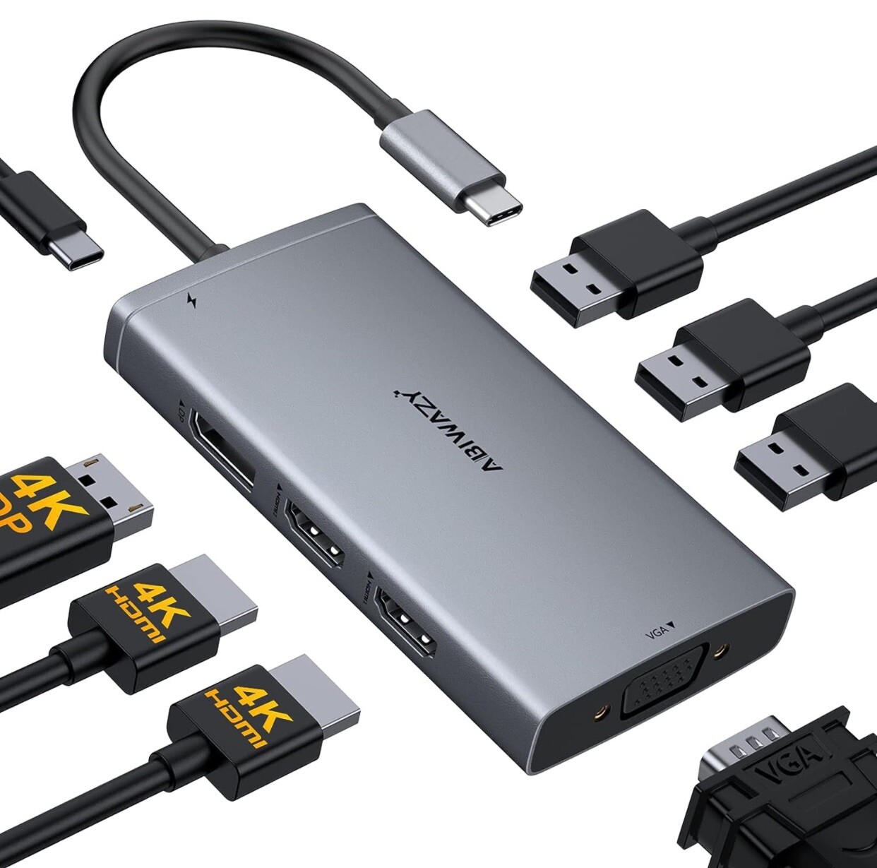 ABIWAZY USB C Docking Station Dual Monitor 8 In 1 BNIB
