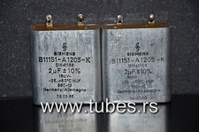 Two vintage Siemens PIO capacitors 2 uF 160V Klangfilm Made in Germany 2mfd 160V
