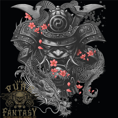 A Samurai Head with Dragons Warrior MMA Herren T-Shirt 100% Baumwolle