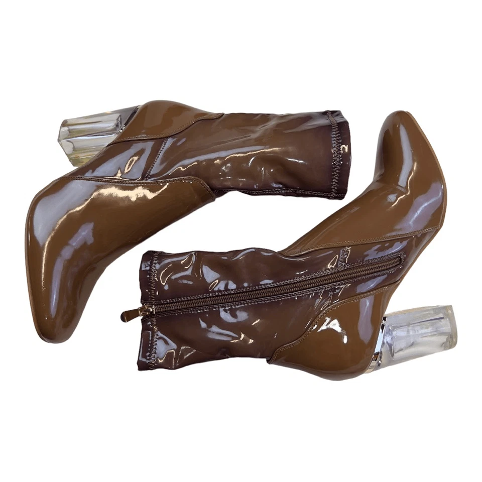 Cape Robbin женщин лакированная кожа прозрачный коренастый каблуки ботинок коричневый размер 8,5 - Изображение 4 из 4