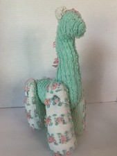 Chenille Giraffe Plush Stuffed Animal Baby Room Mint Green Pink and White 12"