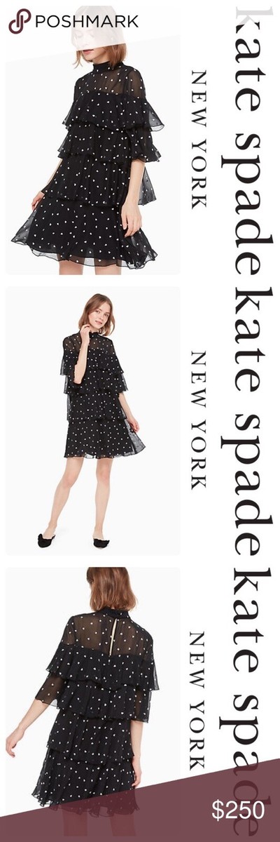 Kate Spade New York Heartbeat Embroidered Dress Black US 2 UK 6-8 RRP 495