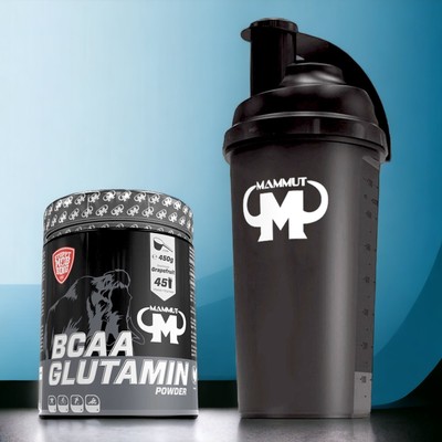 Mammut BCAA Glutamin Pulver 450g Aminosäure Mammut Eiweiß Shaker Mixer 58,89 /kg