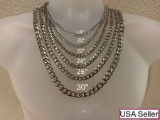 16"-30 "STAINLESS STEEL CUBAN CURB SILVER  CHAIN MEN NECKLACE 3/4/5/7/9/10/12 MM