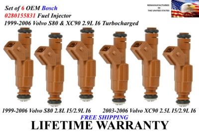 Genuine Set of 6 Fuel Injector OEM Bosch For 1999-2006 Volvo S80 2.9L I6