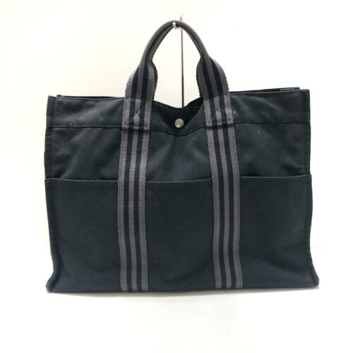 Auth HERMES Fourre Tout Tote PM - Black Gray Canvas None Tote Bag - Picture 1 of 8
