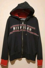 Womens Tommy Hilfiger Black Zip Spellout Logo Drawstring Hoodie Sz XL