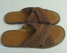 Crown Vintage Slide Sandals Womens Size 8.5M Brown Braided Straps Flat Pool
