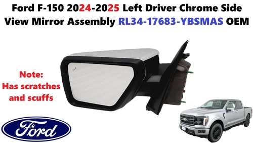 Ford F150 2024-25 Left Driver Chrome Side View Mirror Assembly RL34-17683-YBSMAS