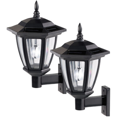 Luminea 2er-Set Solar-LED Außen-Wand-Leuchten, weißes Licht, 25 Lumen