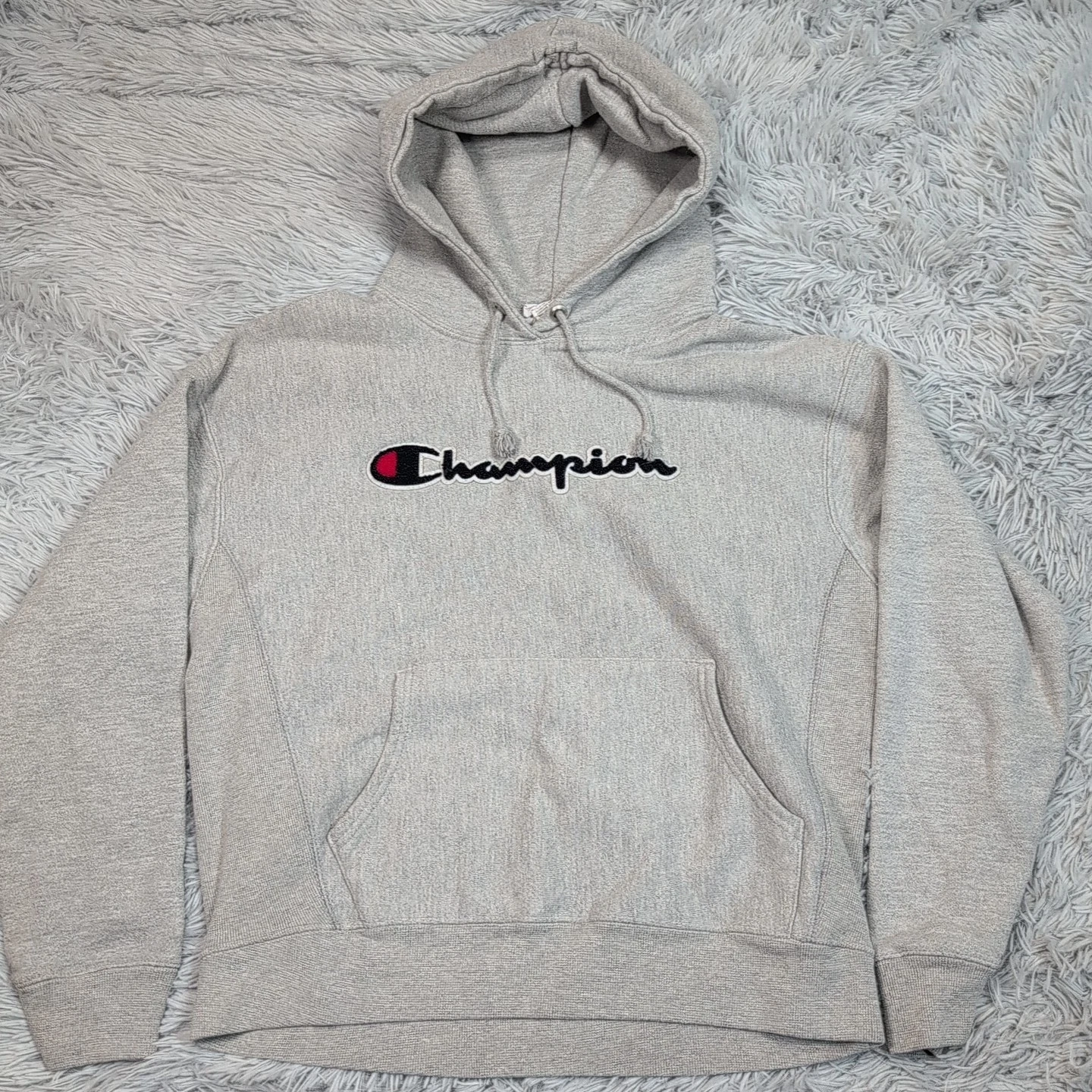 Vintage Champion Sweatshirt Womens L Gray Hoodie Pocket Reverse Weave Athletic