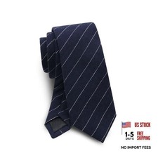 Cotton Striped Ties for Men, Linen Men's Neckties Classic Skinny Mens Navy Blue