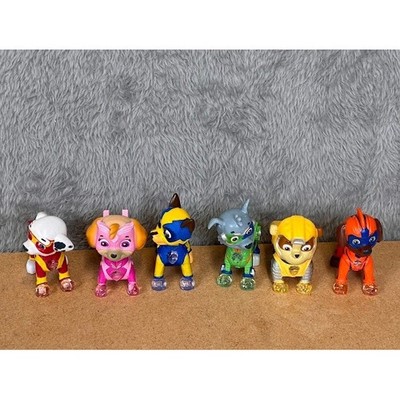 6 Paw Patrol Mighty Pups Light Up Figures Chase Marshall Skye Rubble Zuma Rocky