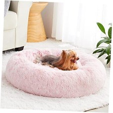 Calming Dog Bed Cat Bed Donut, Faux Fur Pet Bed 20"L x 20"W x 8"Th light pink