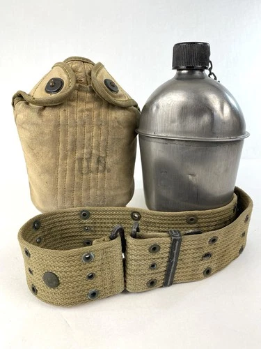 Vintage Original WW2 WWII 1944 Canteen 1942 Cover & Belt Set US Army Military