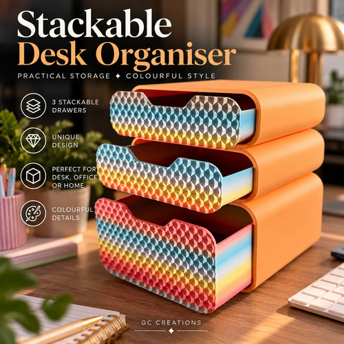Rainbow Honeycomb Stackable Desk Organiser | 3-Tier Storage, Orange Finish