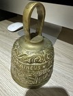 Engraved Brass Hand Bell w/ Handle, Gold Religious Carvings St. Luke/Matthew — photo 2