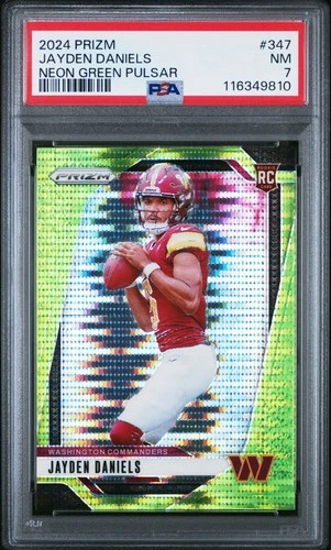 2024 PANINI PRIZM NEON GREEN PULSAR #347 JAYDEN DANIELS ROOKIE RC PSA 7