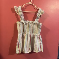 Crown & Ivy Top Shirt Sleeveless Colorful Striped Cotton L