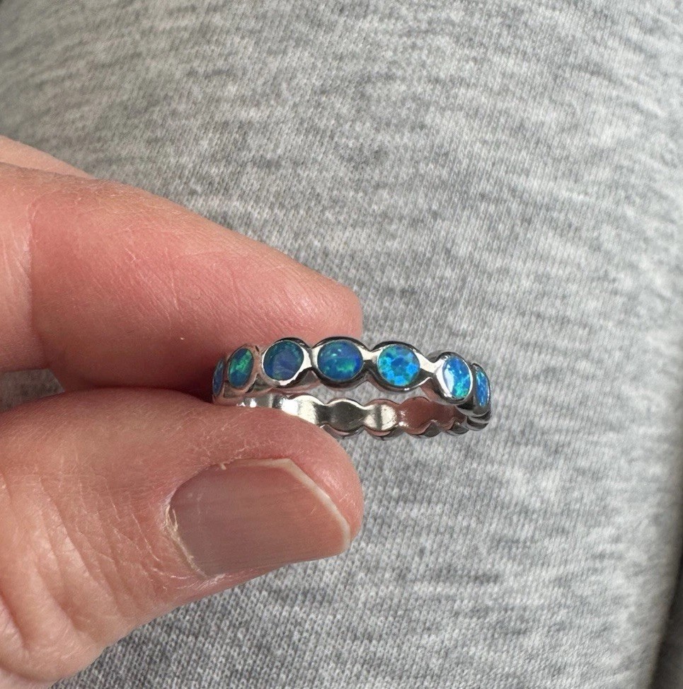 Opal Ring, Fire Opal, Silver Ring Size 7, Eternit… - image 1