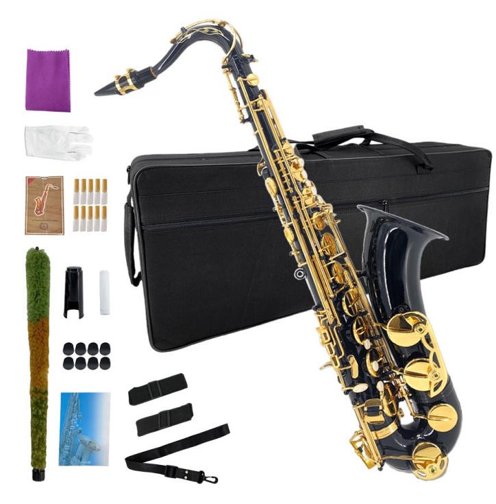 Tenor Sax B Flat Complete Kit with Case for Jazz & Classical and Students, Black