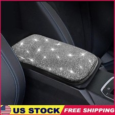 Luxury PU Leather Car Armrest Cover Bling Crystal Rhinestone Universal Fit Decor
