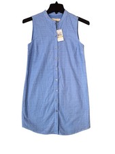 Michael Kors Women’s Blue Eyelet Sleeveless Lined Button Up Summer Dress Size 4