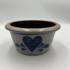 Rowe Pottery Works Heart Design Salt Glazed Crock Bowl | 1990 & 1994