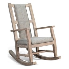 Pemberly Row Natural Finish Wood Farmhouse Modern Cushion Rocker